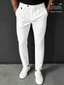 Manfinity Mode Men's White Solid Color Durable Business Commute Slim Straight Leg Dress Pants - White - View 5