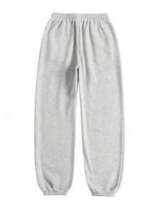 SHEIN PETITE CURVE 大尺碼女款純色抽繩腰休閒百搭日常長褲 - 淺灰色 - 查看 5