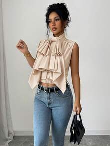 Elenzga Women's Solid Color Fashion Versatile Daily Casual Elegant Shirt Party Night Out Apricot Summer - Apricot - View 3