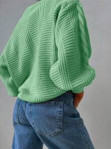 EURMUSE Cable Knit Drop Shoulder Cardigan - Mint Green - View 2