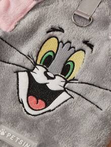 TOM & JERRY X PETSIN 1件刺繡藍貓灰色絨毛保暖無袖防滑外套，附牽引扣，適用於貓狗，適合室內保暖或安全的戶外探險 - 灰色 - 查看 5