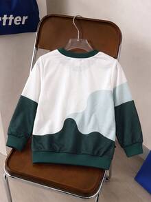 SHEIN 男嬰 6個月-3歲 幾何圖案多色拼接針織圓領長袖套頭衛衣上衣，多色休閒街頭風，男童春季長袖，嬰兒休閒套頭衛衣上衣，幼兒男童服飾，適合 6M-3T 嬰兒衛衣 - 彩色 - 查看 3