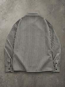 SUMWON Gingham Check Long Sleeve Oversized Shirt With Distressed Large Text Front Print Point Collar Button-Down Closure Casual Everyday Style - Apricot - View 2
