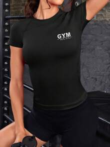 Eassivo 1pc Regular Fit Raglan Sleeve Basic Black Sports T-Shirt For Fitness/Yoga - Black - View 3