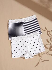 Lullawish 2pcs/Pack Women's Printed Polka Dot Striped Boxer Briefs - Black and White - View 3