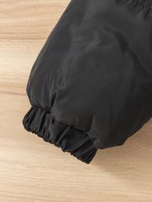 SHEIN 1件青少年女孩高腰短版修身棉墊外套，大毛領連帽，休閒秋冬外套 - 彩色 - 查看 7
