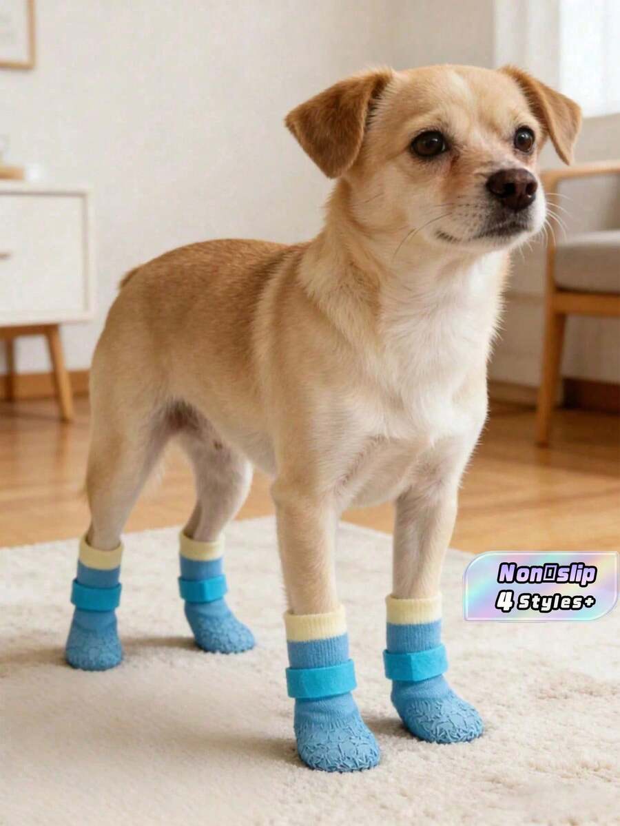 1 Pair Waterproof Anti-Slip Dog Boots - Winter Paw Protection, Small To Medium Dog Slip-On Pet Shoes - Suitable For Walking, Snow Use, Fits Teddy, Golden Retriever And All Dog Breeds (Easy To Put On And Take Off), - Multicolor - View 1
