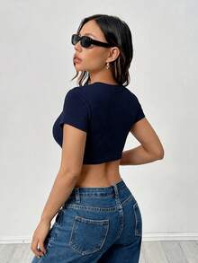SHEIN PETITE Ultra-Cut 女款短袖緊身 T-shirt 黑白兩件組 - 彩色 - 查看 2