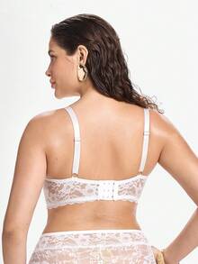 Slumbrini 3pcs White Underwire High Support High Coverage Bra + 2 Panties Lace Patchwork Elegant Classic Plus Size Lingerie Set White Lingerie - White - View 2