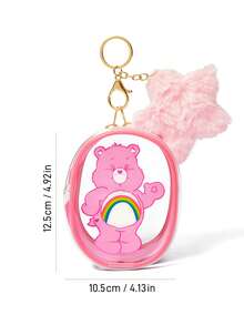 SHEIN X Care Bears Love Bear 透明 PVC 小物收納袋，兼具收納與收藏展示功能，可掛在包包上，附毛絨星星裝飾，拉鍊開合設計，可收納耳機、珠寶、小配件等 - 粉色 - 查看 4