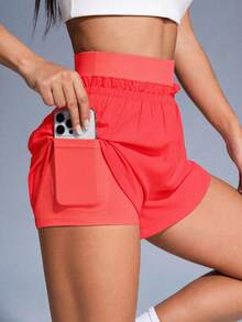SHEIN Sovereign Charm 2合1休閒舒適運動短褲 健身 紅色 夏季 - 粉色 - 查看 1