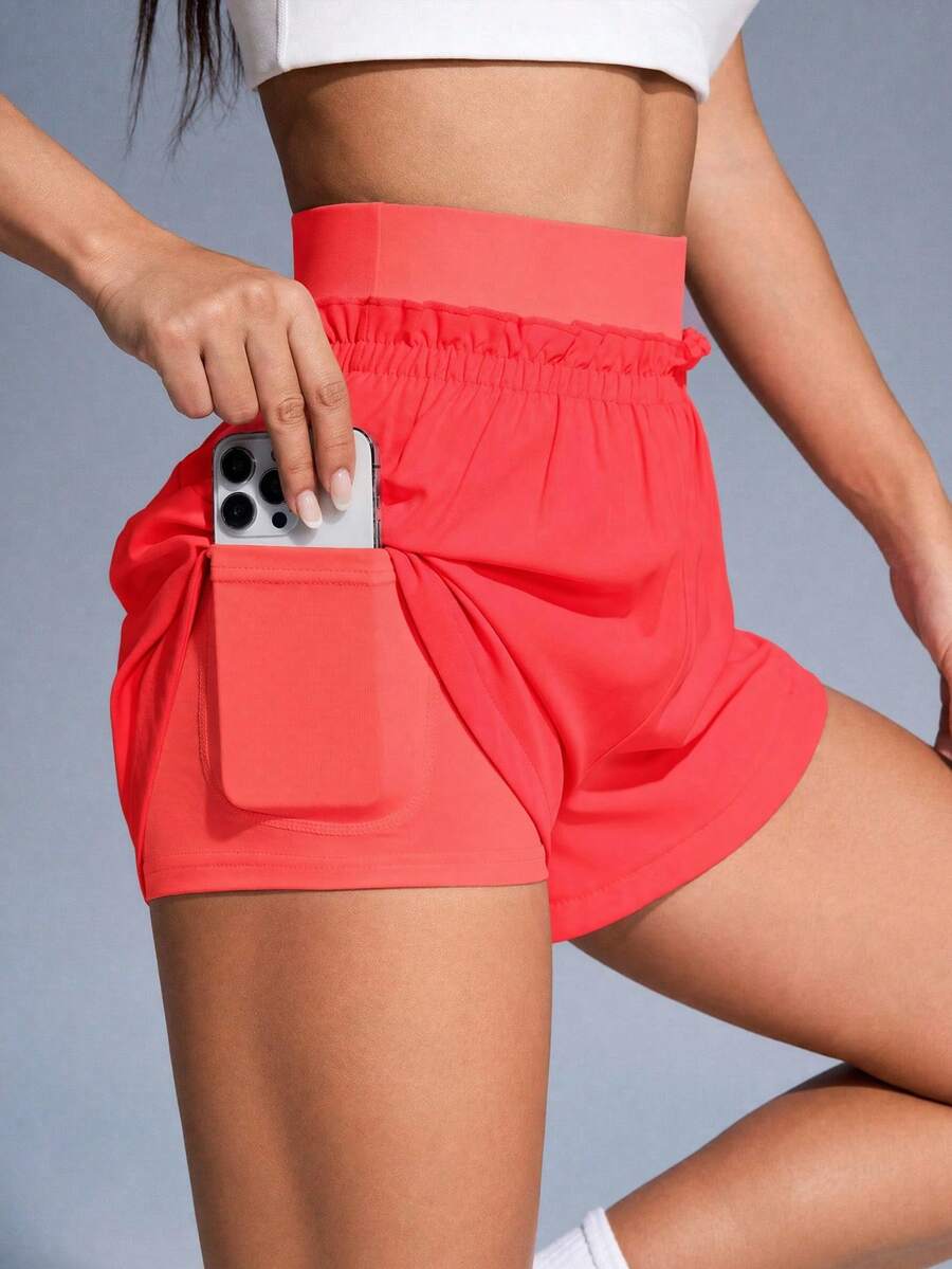 SHEIN Sovereign Charm 2合1休閒舒適運動短褲 健身 紅色 夏季 - 粉色 - 查看 1