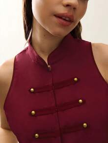 Nöista Long Sleeve Top With Buttons And Front Opening - Burgundy - View 7