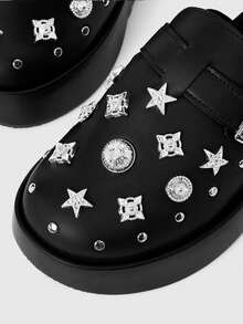 ROMWE Grunge Punk Retro Rivet Heel Mules Shoes Women's, Platform Sole Slip-On Punk Style Versatile Outdoor Cool Slippers, Summer Wear Fall Shoes - Black - View 4