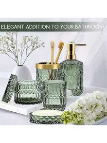 5PCS Bathroom Accessories Set, Lotion Dispenser Toothbrush Holder Soap Dish Cotton Jar, Modern Vanity Countertop Storage Organizer, Elegant Home Decor Gift For Housewarming, Durable Bathroom Kit For Apartment, Complete Bathroom Decor Set - Multicolor - View 4