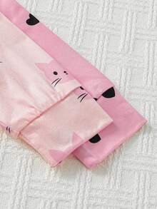 SHEIN Playful Pals 2件組新生女嬰秋冬款粉黑愛心卡通貓長袖連身衣套裝，親子套裝 - 彩色 - 查看 6