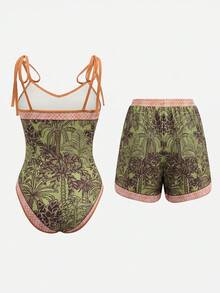 Swim Oasis 26SS 春夏度假風 魚骨波西米亞風 一件式泳衣附短褲 2件套 - 彩色 - 查看 2