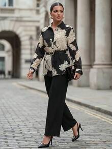 Chikora Plus Size Elegant Commuter Floral Print Blouse - Multicolor - View 7