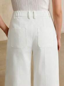 Anewsta Petite Modern Fashion White Curved Leg Trousers With Colorful Rhinestone Craftsmanship For Women - White - View 2