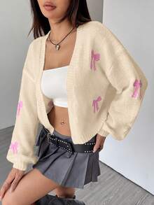 SHEIN Unity Women's Bow Pattern Casual Daily Cardigan - Multicolor - View 5