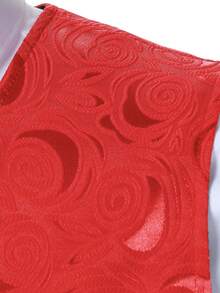 Calvornis Men's Jacquard Single-Breasted V-Neck Suit Vest - Red - View 5