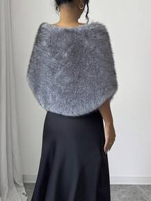 SHEIN Raffinéa Autumn/Winter High-End Fashion Faux Fur Shawl Outerwear For Cheongsam - Grey - View 3