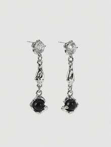 MortiRose Silver Lava Texture Punk Style Earrings,Goth/Gothic/Punk/Grunge/Dark Gothic,Streetwear,Summer/Festival/Prom/Party,Vintage - Silver - View 3