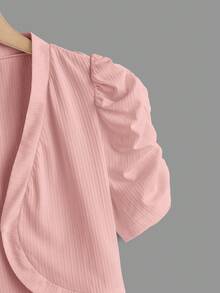 SHEIN Clasi 大尺碼花瓣袖前開襟短版夾克 - 藕粉色 - 查看 3