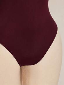 SHEIN ICON Women's Plus Size Hollow Out Solid Color Sexy Bodysuit Fall - Burgundy - View 8