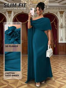 Rafferiza 女款長版雪紡拼接裹身洋裝，附3D花卉裝飾 - 藏蓝色 - 查看 6