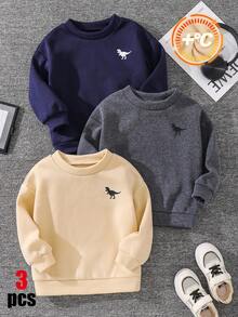 SHEIN 3件組小男孩恐龍印花圓領長袖運動衫 - 彩色 - 查看 7