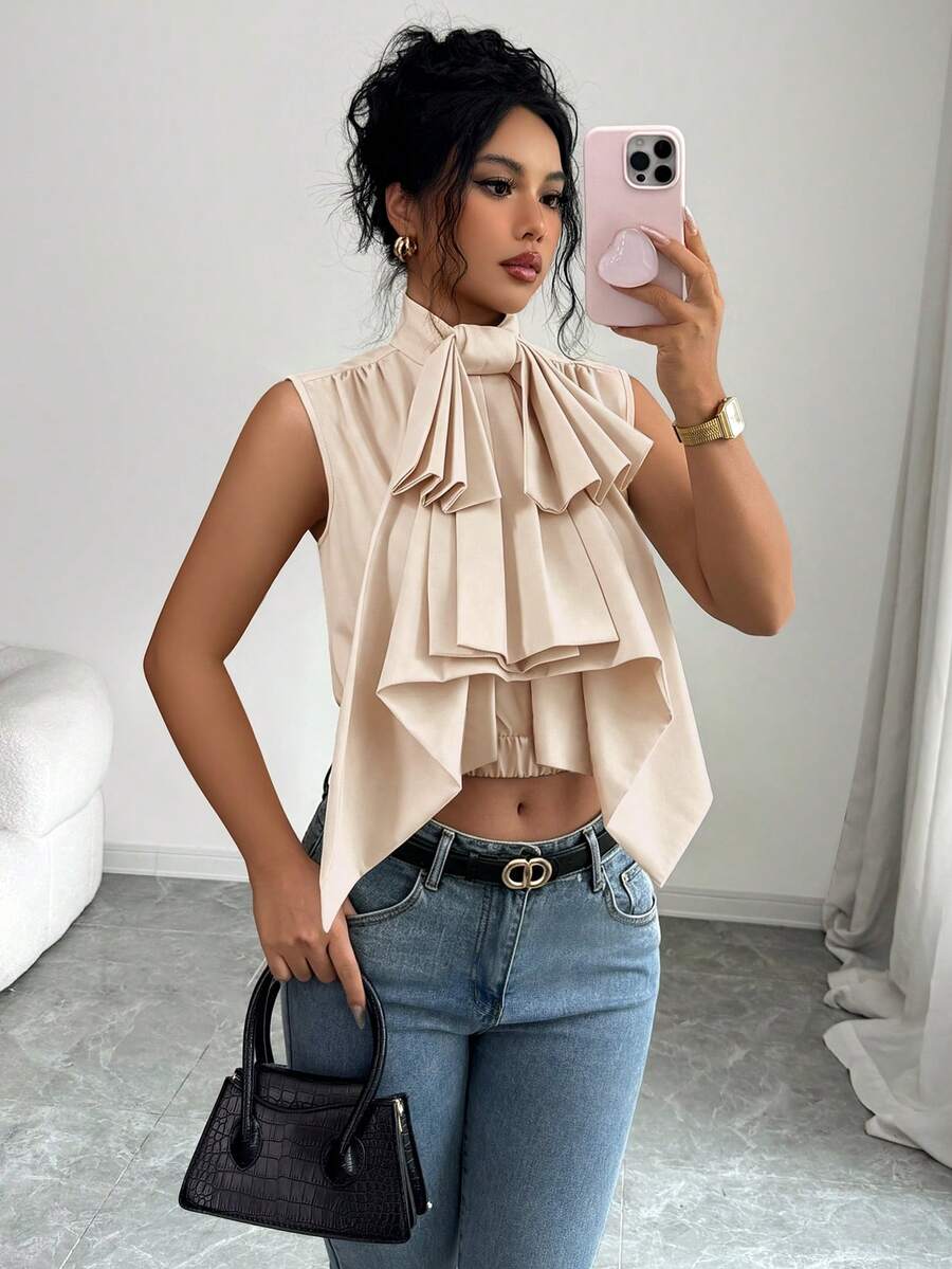 Elenzga Women's Solid Color Fashion Versatile Daily Casual Elegant Shirt Party Night Out Apricot Summer - Apricot - View 1