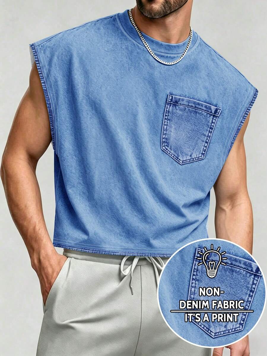 Manfinity Dauomo Atasan Tanpa Lengan Kasual Musim Panas, Tank Top Pria yang Bernapas, Desain Pola Efek Denim, Elegan, Pakaian Sehari-hari, Luar Ruangan, Olahraga - MultiWarna - View 1