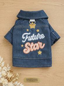 PETSIN 1件貓狗寵物服飾，刺繡星星裝飾藍色休閒夾克 - 藍色 - 查看 2