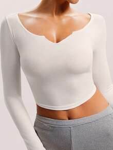 Barelissa 1pc Comfortable V-Neck Long Sleeve Women's Base Layer Top - White - View 4