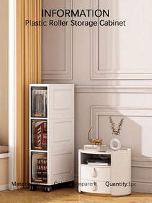 1pc 20cm/7.8inch Narrow Slot Cabinet, 3-5 Layer Flip-Top Storage Cabinet, Thickened Plastic Roller Storage Cabinet, Multi-Layer Cabinet Suitable For Living Room, Clothing, Household Dustproof Storage Rack - Clear - View 8