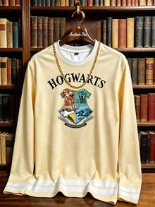 HARRY POTTER X SHEIN Aesthetic Post Men's Letter Print Crew Neck Long Sleeve Casual T-Shirt - Multicolor - View 1