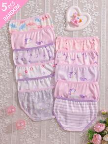 SHEIN 隨機混搭 10 款中 5 款，5 件組女童幼兒內褲套裝，可愛獨角獸、雲朵、彩虹與花卉印花組合系列，柔軟光滑觸感，針織布料製成，高彈性內褲，適合日常基本需求、運動穿著，親膚舒適，四季輕便衣物 - 彩色 - 查看 2