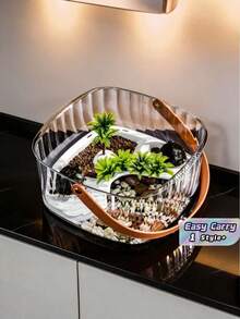 1 Buah Tangki Kura-kura Plastik Transparan dengan Pegangan, Anti-Kabur, Platform Berjemur, Dekoratif untuk Rumah, Ruang Tamu, Habitat Reptil, Portabel, Ringan - Clear - View 1