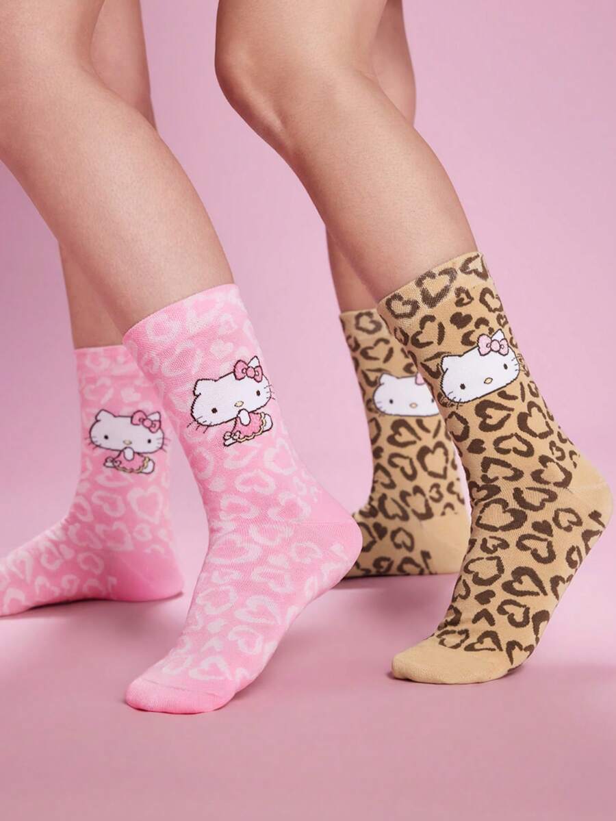 HELLO KITTY AND FRIENDS | SHEIN 2雙透氣吸汗中筒襪 - 混色 - 查看 1
