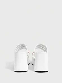 Sugerpunk Ladies, Spike Buckles, Lame-Heeled Platform Sandals. - White - View 5