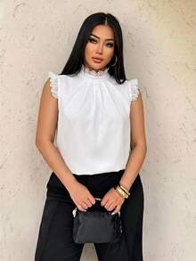 SHEIN SXY 大尺碼夏季優雅蕾絲拼接背心上衣 - 白色 - 查看 5