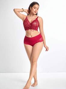 Slumbrini 1 件大码女式蕾丝边比基尼内裤 - 玫瑰紅 - 查看 7