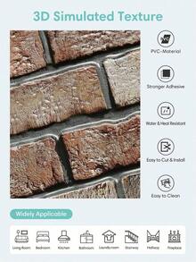 20-Piece 3d Bricks Self-Adhesive Splash Guard Panel, Waterproof Wallboard, Kitchen Wall Decor, Farmhouse Style, Suitable For Bathrooms, Living Rooms, Bedrooms, Vintage Home Wall Decoration - multicolor - View 5