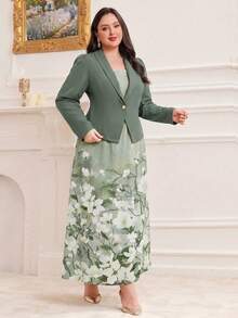 Modelyn 大尺碼女款披肩領夾克與細肩帶洋裝佩斯利印花兩件套 - 彩色 - 查看 3