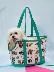 THE POWERPUFF GIRLS X PETSIN 1個綠色可折疊柔軟帆布寵物攜帶袋，適用於小型犬、貓和兔子，大口袋收納，內置牽引繩，適合日常就醫、戶外旅行、海邊旅行或返校收納 - 綠色 - 查看 1