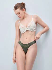 Softvol 1pc Women's Contrast Lace Seamless Panty - Army Green - View 7