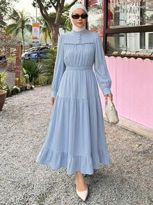 DAZY Women's Solid Color Pleated Casual Party Travel Midi Dress Fall - Blue - View 2