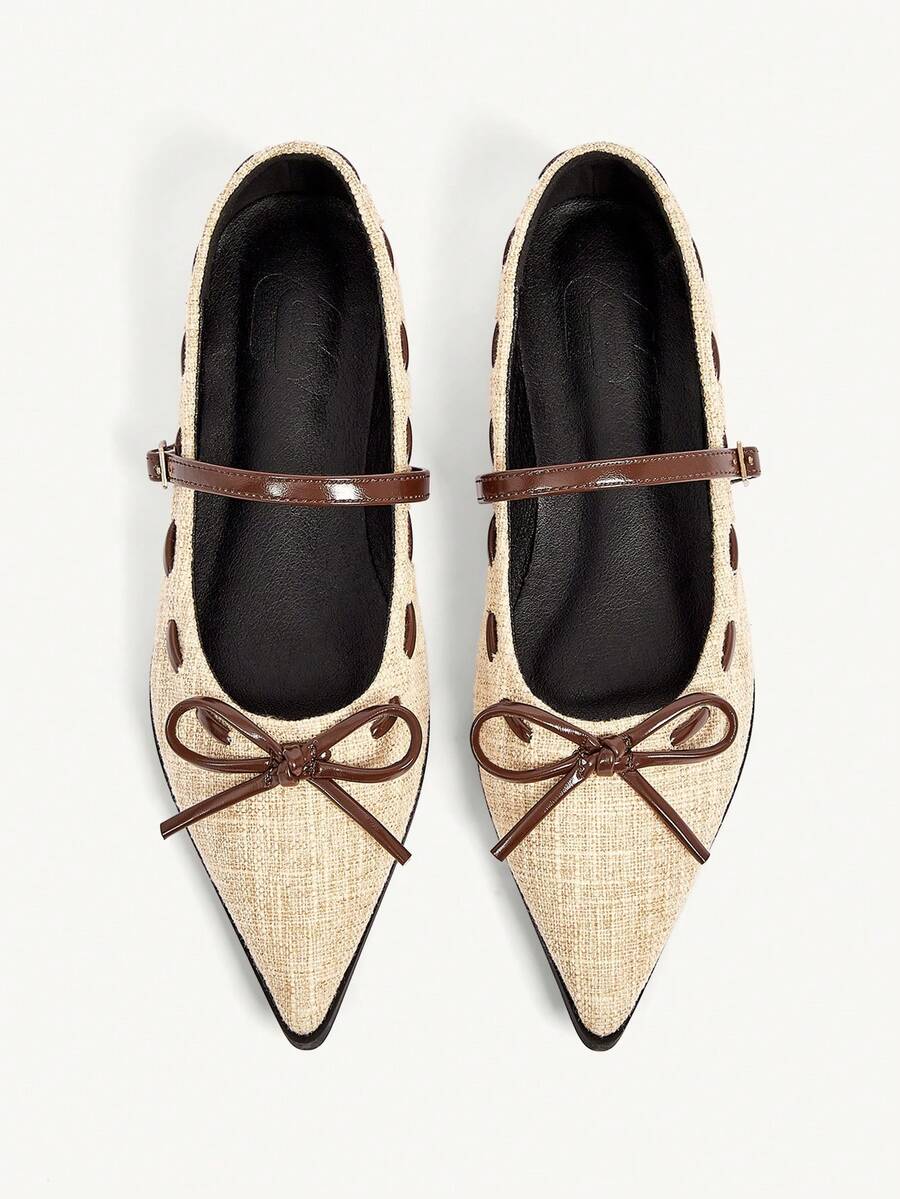 CUCCOO CHICEST Women Shoes New French Gray Bow Shoes Women Pointed Flat Commuting Shoes Fall Shoes - Light brown - View 1