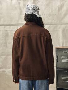 Norleigh Men Loose Fit Long Sleeve Cotton Solid Color Front Button Casual Denim Jacket, For Fall - Coffee Brown - View 3